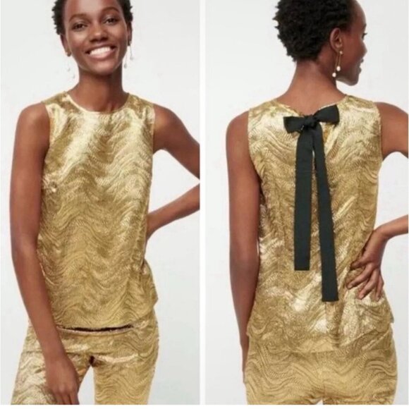 J. Crew Collection high-rise cigarette pant & blouse in metallic jacquard fabric
